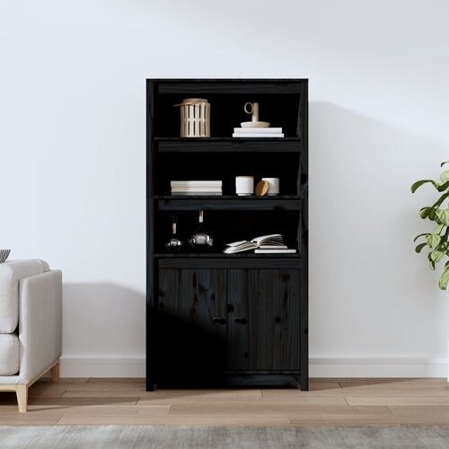 VidaXL Visoka omarica črna 80x35x154 cm trdna borovina Slike