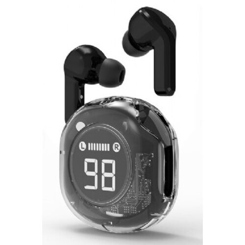 Gembird TWST-01-BK bluetooth V5.4 slu&amp;scaron;alice, TWS, LCD, Transparent, black Slike