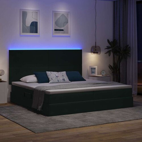  LED krevet za pohranu s madracem Tamnozelena 200 x 200 cm 204 x 200 x 128 cm Slike