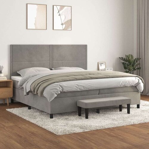  Box spring postelja z vzmetnico svetlo siva 200x200 cm žamet, (20761229) Cene