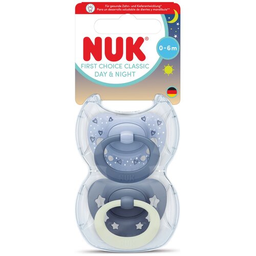 Nuk tolažilna duda - silikon First Choice Classic Day & Night 0-6 m, 2 kos Cene