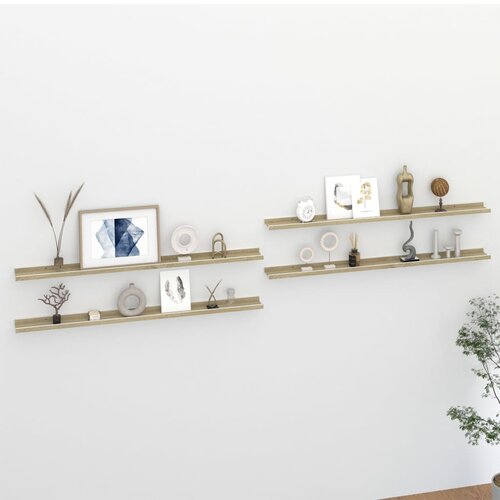 The Living Store Stenske police 4 kosi bele in sonoma hrast 115x9x3 cm - Stenska Polica, (21554387) Slike