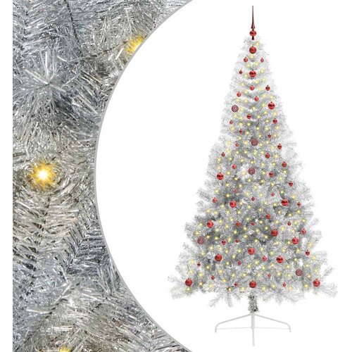 vidaXL Umjetna preddekorirana božićna jelka srebrna 240 cm PET, (5000072683) Cene