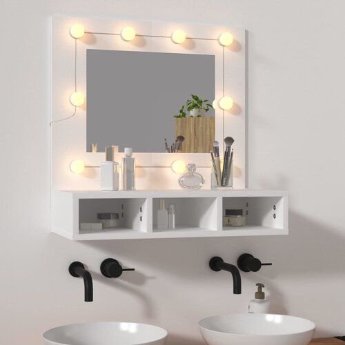 vidaXL Omarica z ogledalom in LED lučkami bela 60x31,5x62 cm Cene