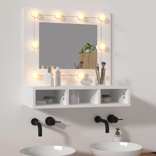 vidaXL Omarica z ogledalom in LED lučkami bela 60x31,5x62 cm