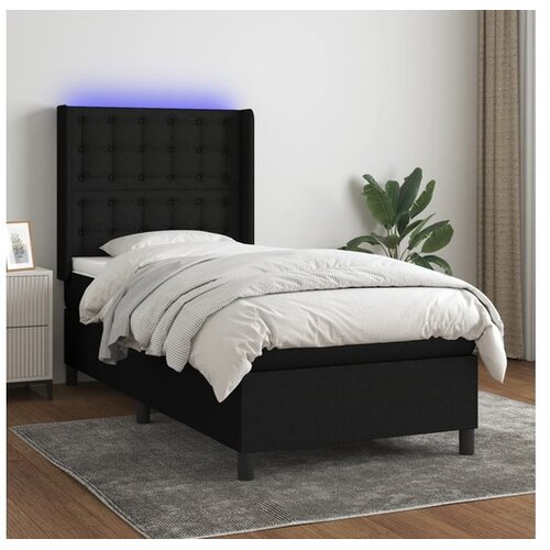  Box spring postelja z vzmetnico LED črna 100x200 cm blago Cene