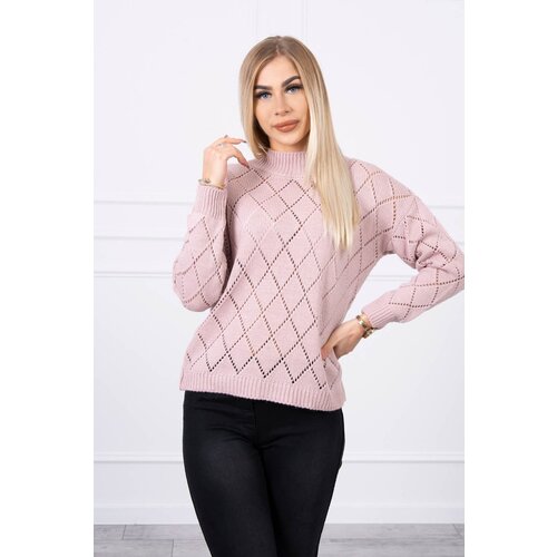 Kesi High-neckline sweater with diamond pattern powder pink Slike