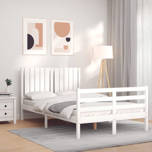 The Living Store Posteljni okvir z vzglavjem bel 120x200 cm trden les - Posteljni Okvir, (21528219) Slike