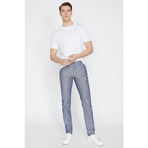 Koton Men&amp;#039;s Blue Normal Waist Pocket Detailed Slim Fit Trousers Slike
