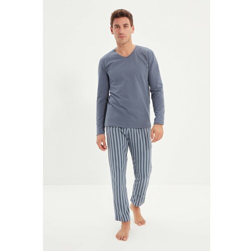 Trendyol Light Blue Printed Knitted Pajamas Set Slike