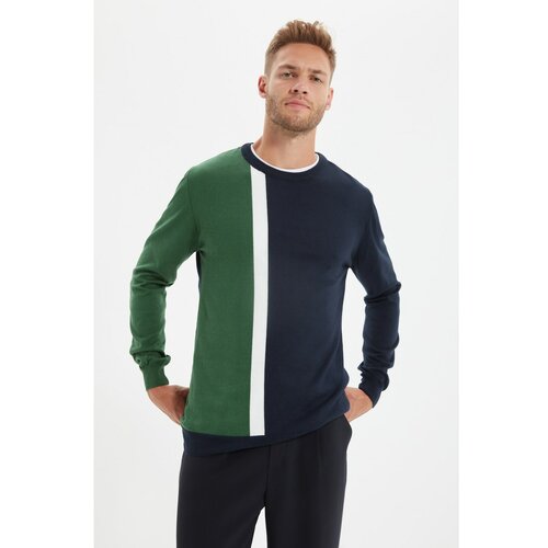 Trendyol Zeleni muški pleteni džemper sa vratom sa panelom Slike