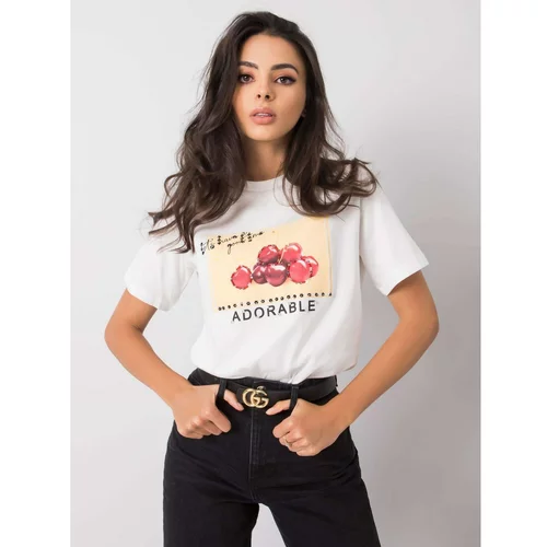 Fashion Hunters Women's white T-shirt with a print and patches