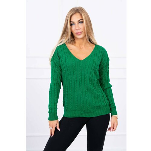 Kesi Braided sweater with V-neck green Slike
