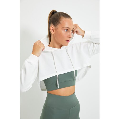 Trendyol Ecru Super Crop Hoodie Sports Sweatshirt Cene
