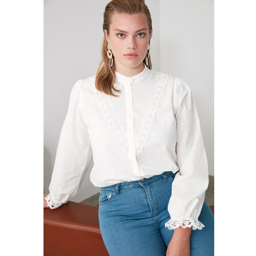 Trendyol Ženska košulja Embroidered plava | bela Slike