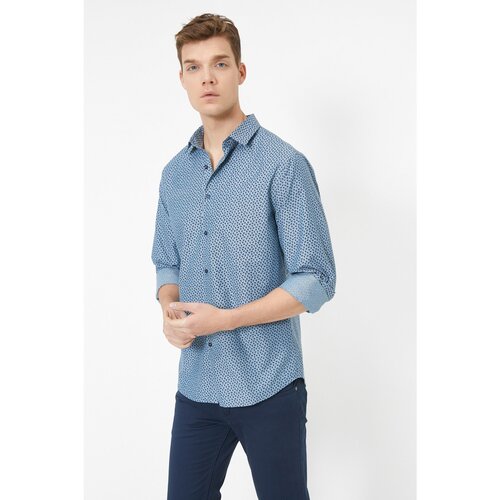 Koton Men&amp;#039;s Classic Collar Long Sleeve Patterned Shirt Slike