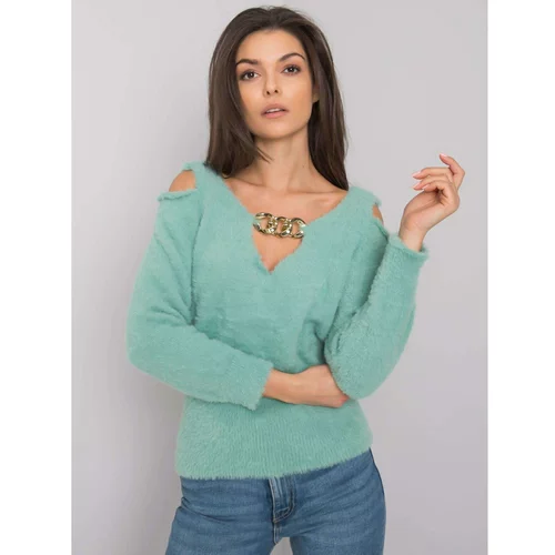 Fashion Hunters Green sweater with cutouts from Leandre RUE PARIS