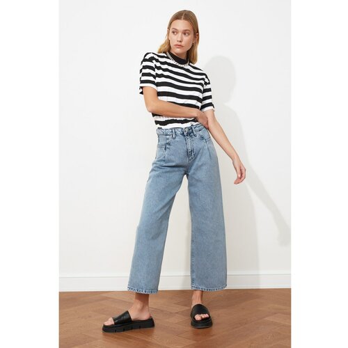 Trendyol Blue Pleated High Waist Culotte Jeans Slike