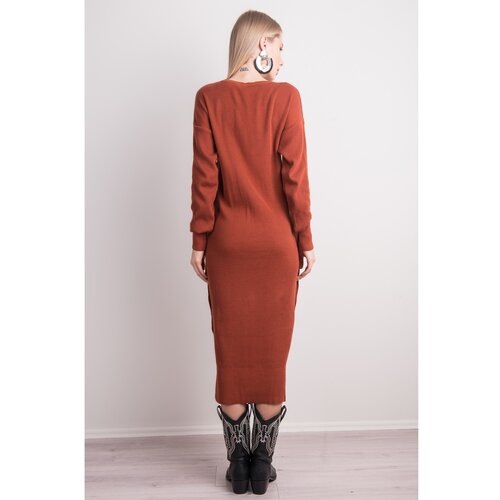 Fashion Hunters BSL Brick red knitted dress Slike