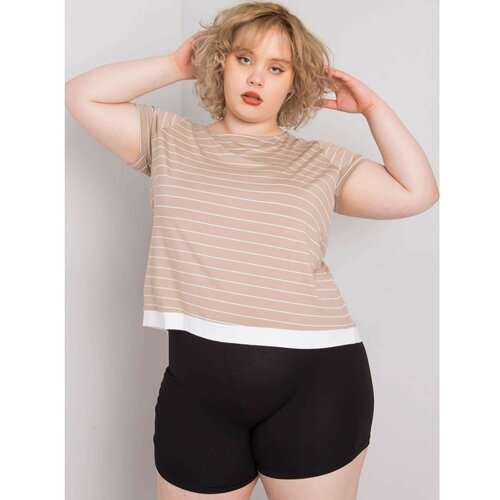 Fashion Hunters Dark beige women's plus size striped blouse Slike
