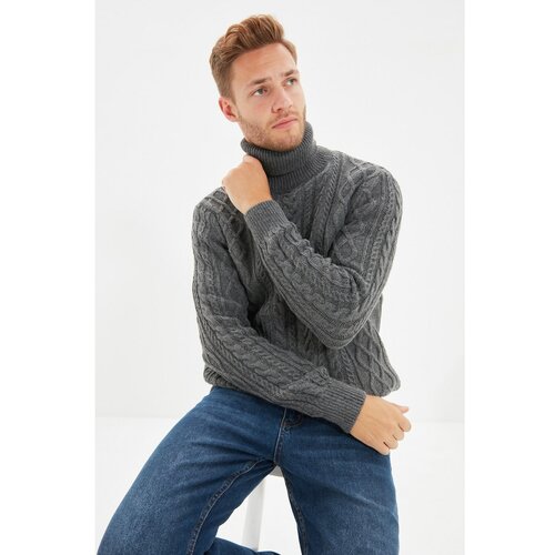 Trendyol Antracitni muški tanki pleteni pleteni džemper od tanke kose sa rukavima Cene