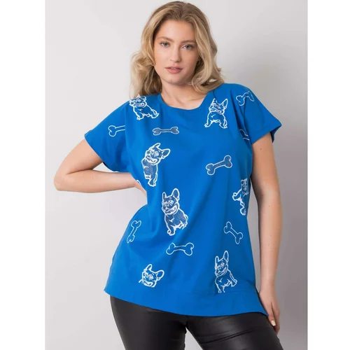 Fashion Hunters Ladies' blue blouse with a print and an application