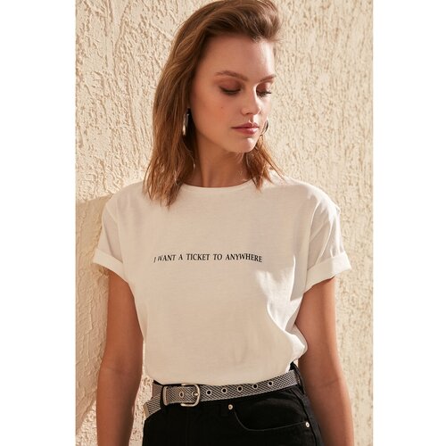 Trendyol Ženska majica White Printed Semi-Fitted Knitted Cijene