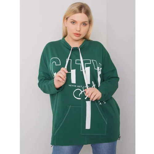 Fashion Hunters Dark green larger sweatshirt with printed design and pockets