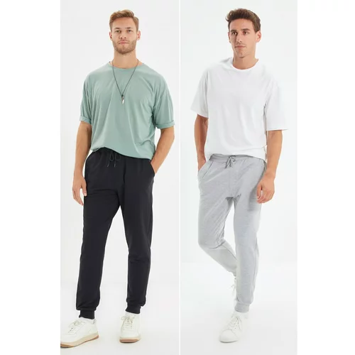 Trendyol Navy Blue-Grey Men Regular Fit Elastic Leg Basic 2-Pack Sweatpants