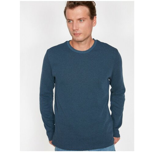 Koton Men's Navy Blue Crew Neck Slim Fit Basic Sweater Cene