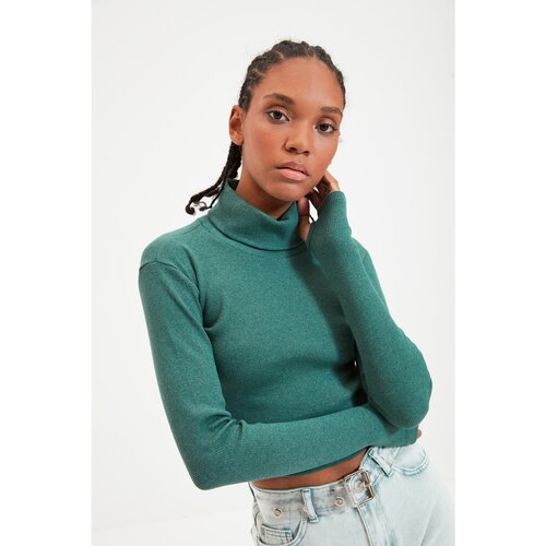 Trendyol Dark Mint Turtleneck Finger Detailed Ribbed Knitted Blouse Slike