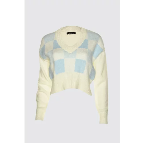 Trendyol Ecru Jacquard Crop Knitwear Sweater