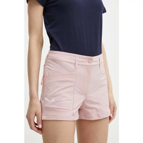 Salewa Kratke outdoor hlače Puez boja: ružičasta, bez uzorka, srednje visoki struk, 00-0000028315