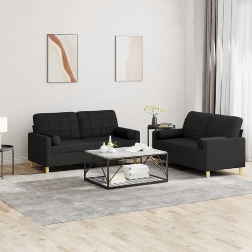  2-dijelni set sofa s jastucima crni od tkanine Slike