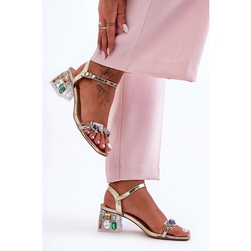 Kesi Women&amp;#039;s Heeled Sandals with Gold SBarski MR1037-01 Crystals Slike