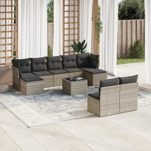 vidaXL 10-dijelni set vrtnih sofa od poliratana s jastucima sivi Cijene