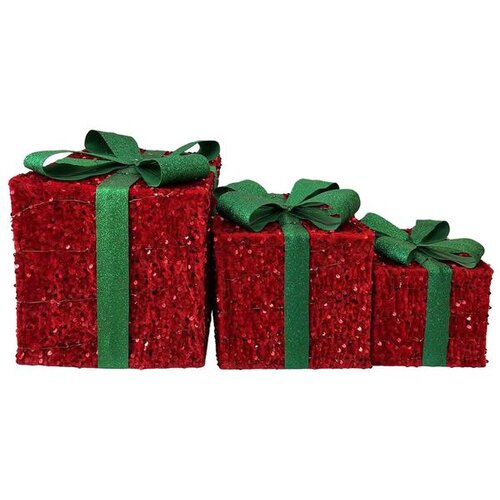 Dekoracija DAROVI SET 3/1 MICROLED 15/20/25CM CRVENI Slike