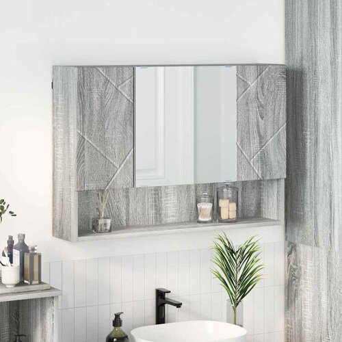 VidaXL Kupaonski ormar s ogledalom Sivi hrast sonoma 80 x 17 x 55 cm Slike