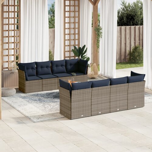 vidaXL 9-dijelni set vrtnih sofa od poliratana s jastucima sivi Cijene