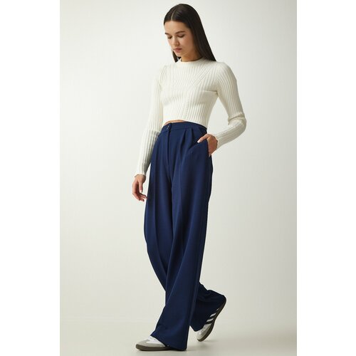 Happiness İstanbul Women's Navy Blue Pleated Palazzo Trousers Slike