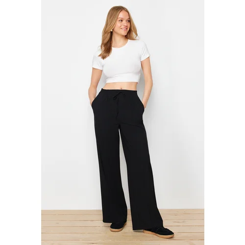 Trendyol Black Elastic Waist Wide Leg Trousers