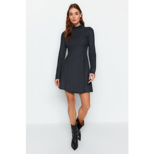 Trendyol Anthracite Sewing Detailed High Collar Thessaloniki Knitted Dress Cene