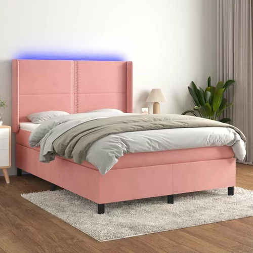  Krevet box spring s madracem LED ružičasti 140x190cm baršunasti