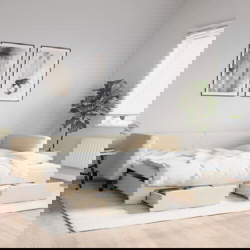 vidaXL Izvlečna dnevna postelja s predali krem 100x200 cm blago Cene