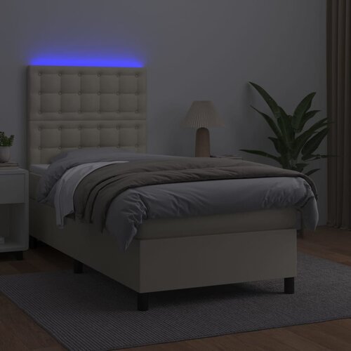  Krevet box spring s madracem LED krem 90x190 cm od umjetne kože Slike
