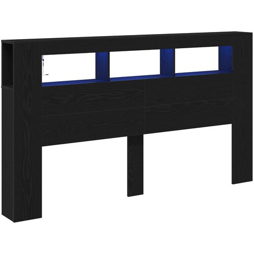  LED glava kreveta s policom Crni hrast 180 x 18,5 x 103,5 cm Slike