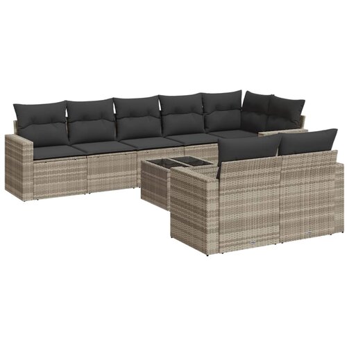  9-dijelni set vrtnih sofa od poliratana s jastucima svjetlosivi Slike