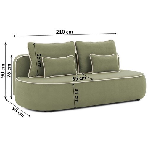 Ropez Kaki zelena/bež bar&amp;scaron;unasti sklopiva/s prostorom za odlaganje sofa 210 cm Saga &amp;ndash; Slike