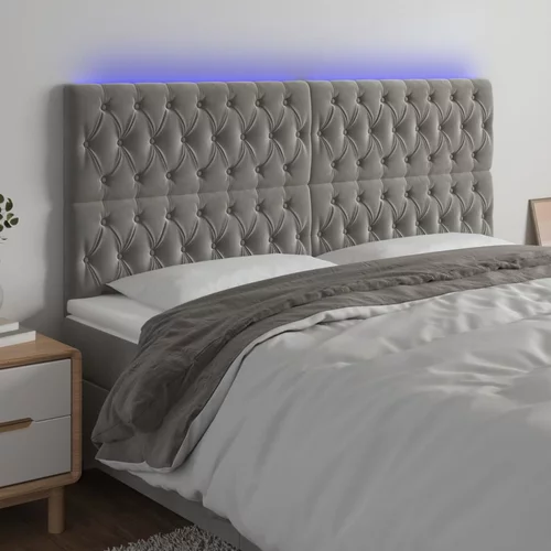 vidaXL LED posteljno vzglavje svetlo sivo 180x7x118/128 cm žamet