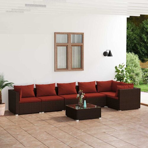  7-dijelna vrtna garnitura od poliratana s jastucima smeđa Cijene